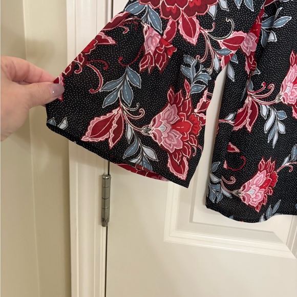 LOFT Black and Pink Ruffled Blouse with Mandarin Collar - Picture 5 of 5